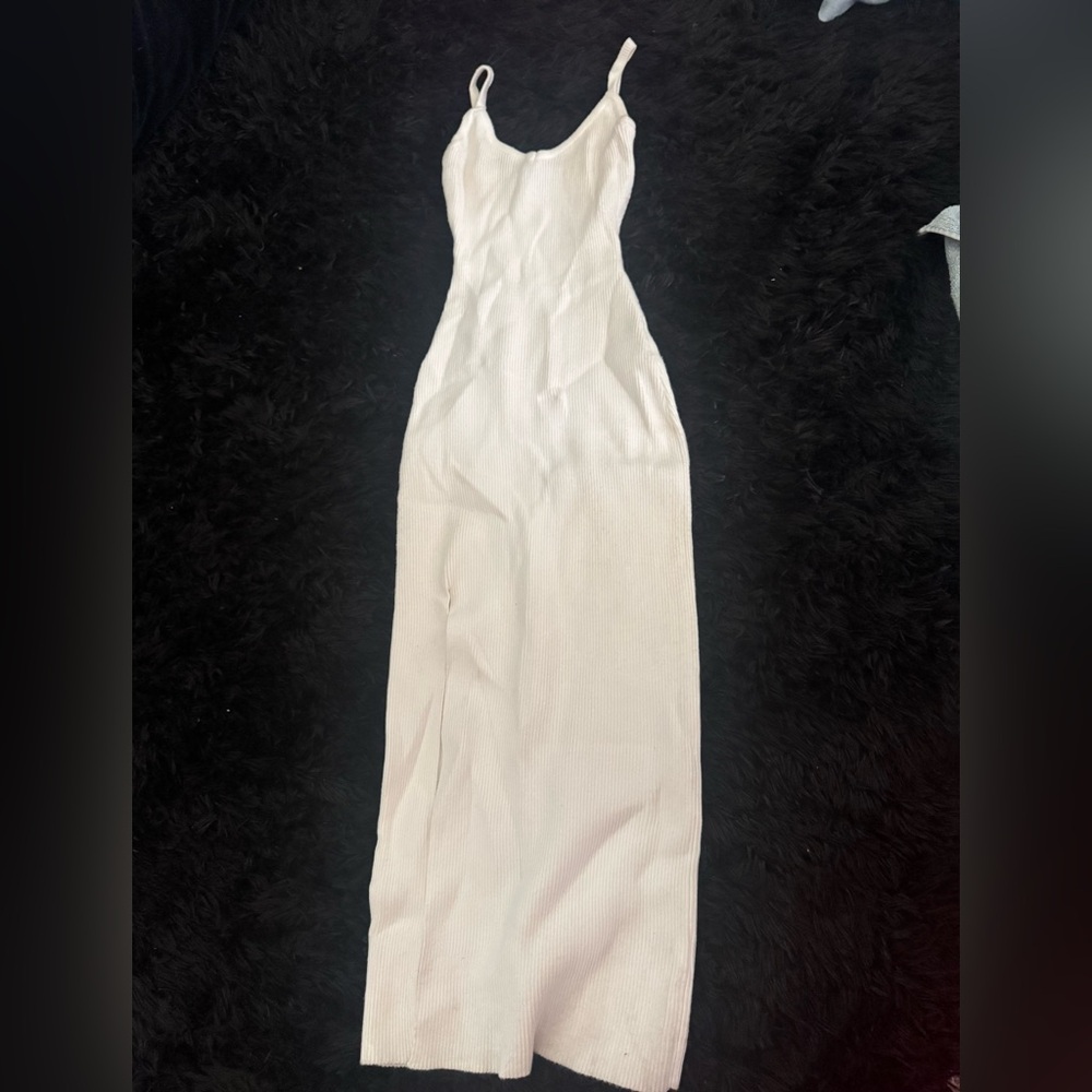White Ribbed Bodycon Maxi Dress